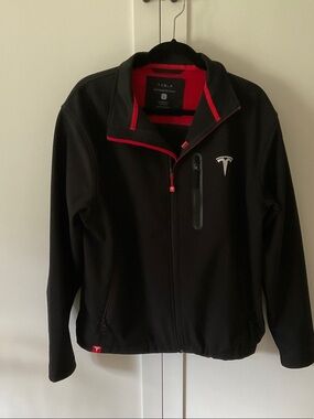 Tesla Black Softshell Jacket with Red Trim